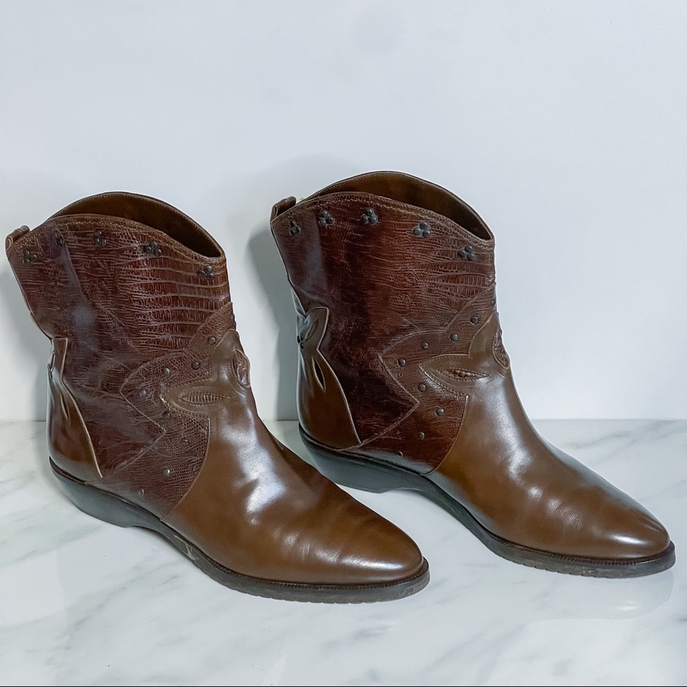 Giuliano Venanzi Brown Leather Ankle Height Point Toe Western Boots Size 37/6.5